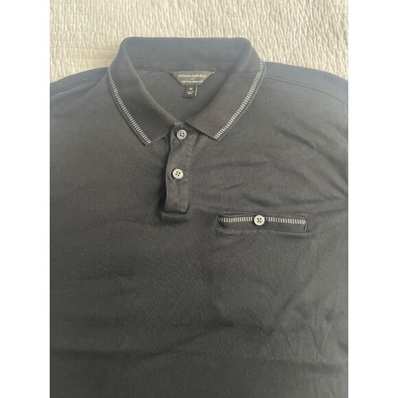 Banana Republic 1/4 Button Down Short Sleeve Shirts SZ M Lot/2 Black & Cream - Picture 11 of 12